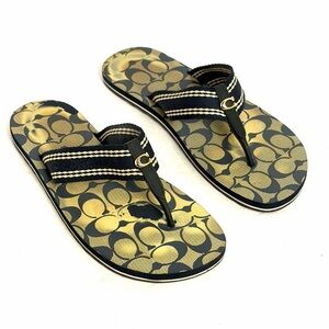 Coach Zoe Webbed Womens Size 8 B Sandal Blue Signature Gold Hardware C2978